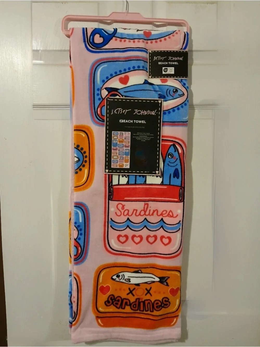 Betsey Johnson Viral Sardine Pink Beach Towel TikTok 100% Cotton